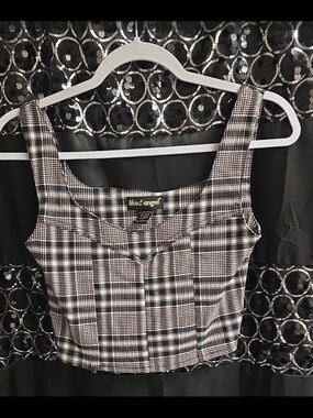like an angel Black and White Plaid Cropped Tank Top